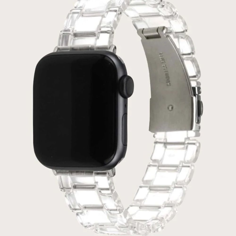 NWT Apple Watch Band Clear Resin and Silver Stainless Steel Waterproof​​​​​